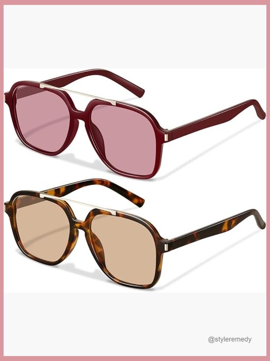 Retro Aviator Sunglasses Square 70s Vintage Lightweight UV Protection main image 4